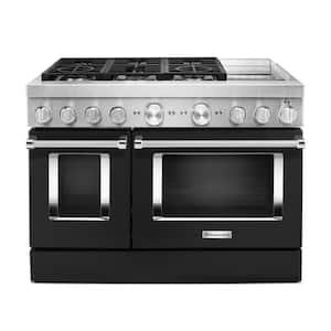 48 in. 6.3 cu. ft. Smart Double Oven Dual Fuel Range with True Convection in Imperial Black with Griddle