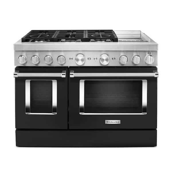 KitchenAid 48 in. 6.3 cu. ft. Smart Double Oven Dual Fuel Range with True Convection in Imperial Black with Griddle