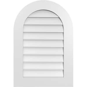 22 in. x 32 in. Round Top Surface Mount PVC Gable Vent: Decorative with Standard Frame