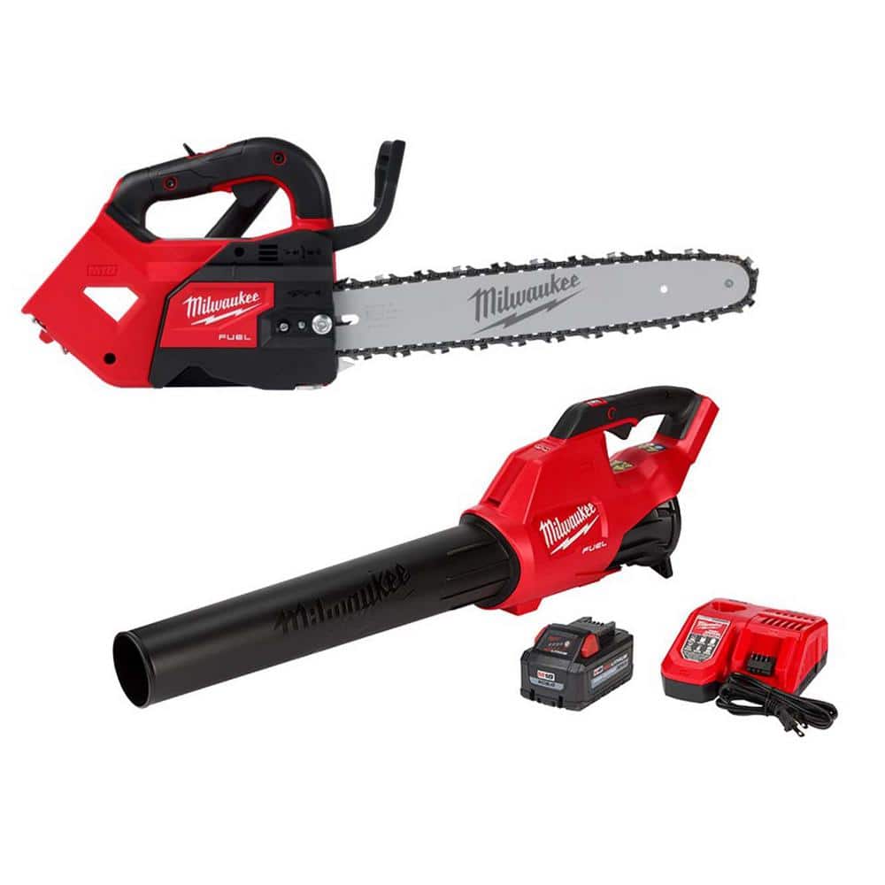 Milwaukee M18 FUEL 14 in. Top Handle 18-Volt Lithium-Ion Brushless Cordless Chainsaw w/Blower Kit, 8.0 Ah Battery, Rapid Charger -  2826T-2724HD