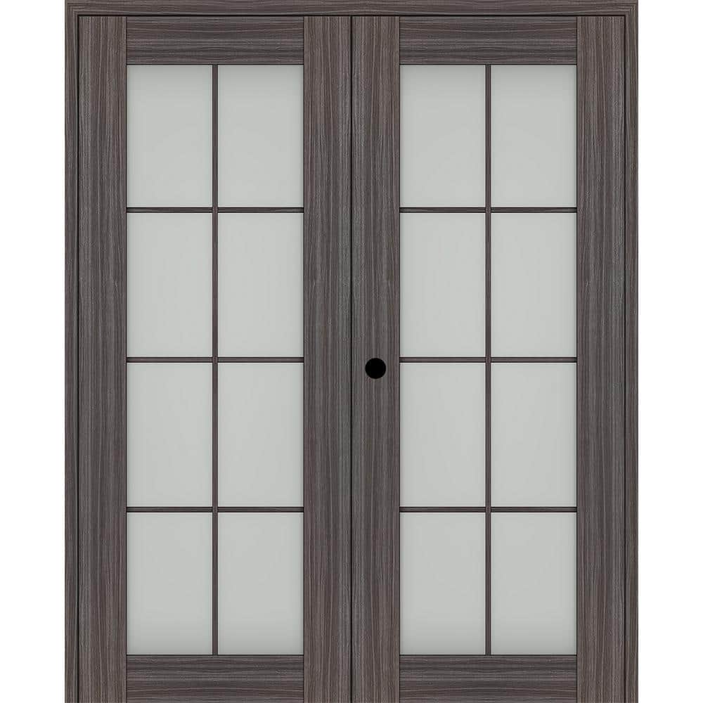Paola 56 in. x 84 in. Right Hand Active 8-Lite Frosted Glass Gray Oak Wood Composite Double Prehung French Door price history on PriceWatchPro