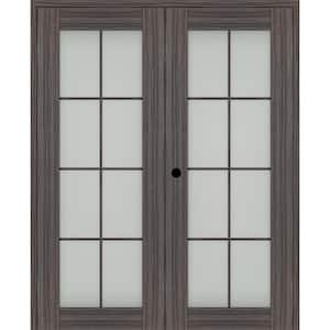 Paola 56 in. x 84 in. Right Hand Active 8-Lite Frosted Glass Gray Oak Wood Composite Double Prehung French Door