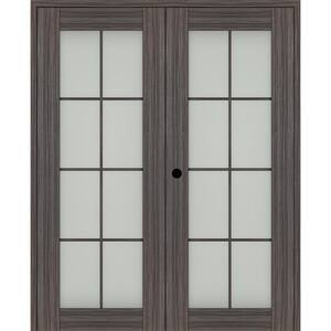 Paola 64 in. x 84 in. Right Hand Active 8-Lite Frosted Glass Gray Oak Wood Composite Double Prehung French Door
