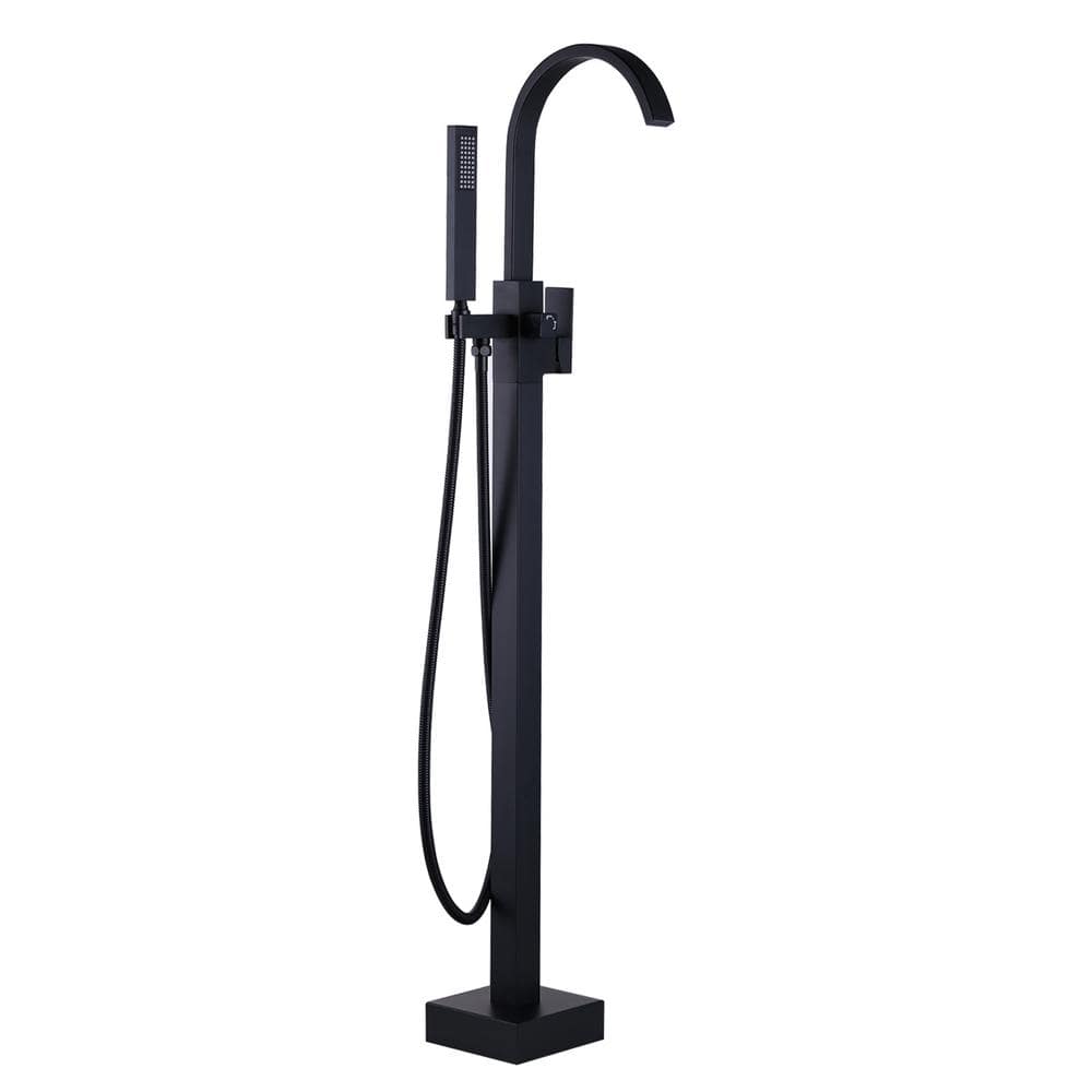 Waterfall Single-Handle Freestanding Tub Faucet with Handshower, Floor Mounted Tub Filler Faucet in. Matte Black price history on PriceWatchPro