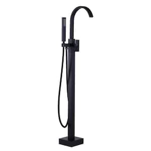 Waterfall Single-Handle Freestanding Tub Faucet with Handshower, Floor Mounted Tub Filler Faucet in. Matte Black