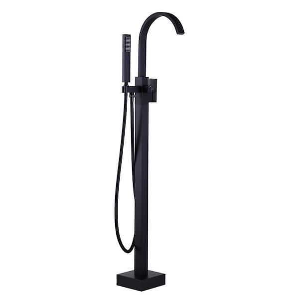 WOWOW Waterfall Single-Handle Freestanding Tub Faucet with Handshower, Floor Mounted Tub Filler Faucet in. Matte Black