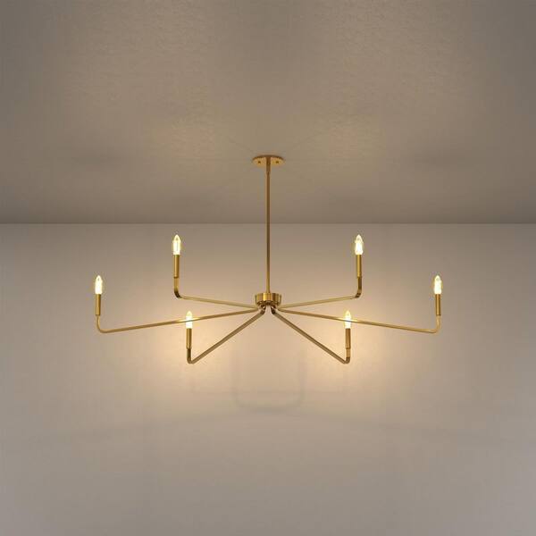 Emeritpro 6-Light Modern Brass Candle Chandelier, Single-Tier