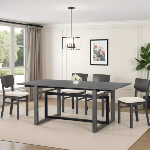 THE URBAN PORT St Tropez Gray and Black Mango Wood 72 in. Trestle Dining Table Seats 6