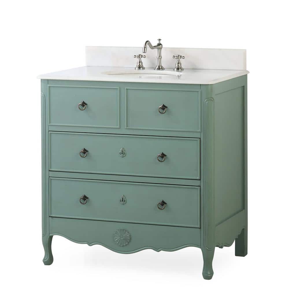 34" Vintage Blue Freestanding Bathroom Sink Vanity