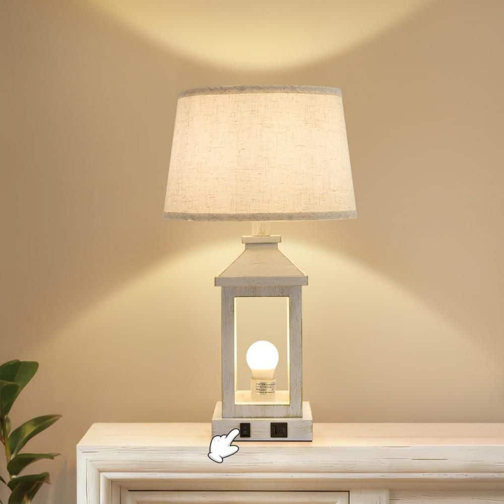 52 in. White LED Table Lamp Interior Lighting with Linen Shade and USB Port , 2 Bulb included price history on PriceWatchPro