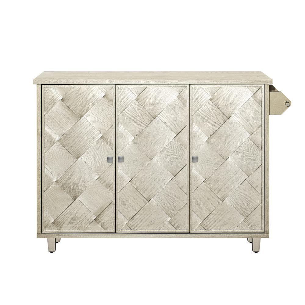 JUJABU Gray Wood 51.2 in. Kitchen Island with Drop Leaf and Wheels