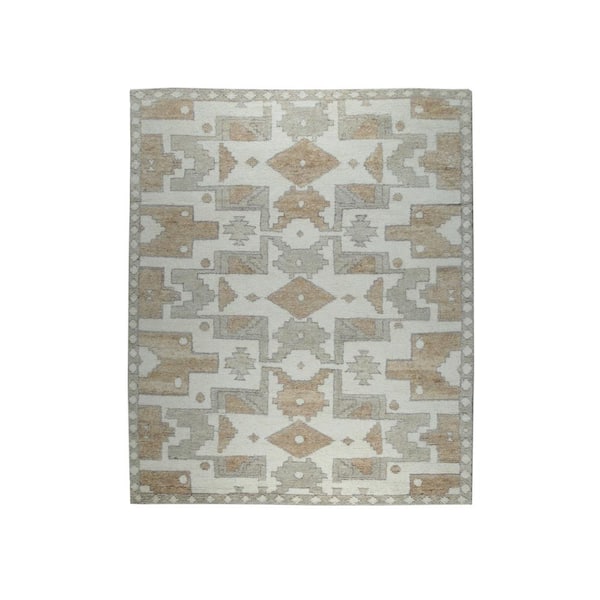 EORC Ivory 8 ft. x 10 ft. Hand-Knotted Wool Classic Oushak Area Rug