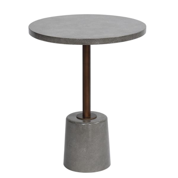 StyleCraft 17.75 in. Gray Concrete Cement End Table with Aged Bronze Metal Frame