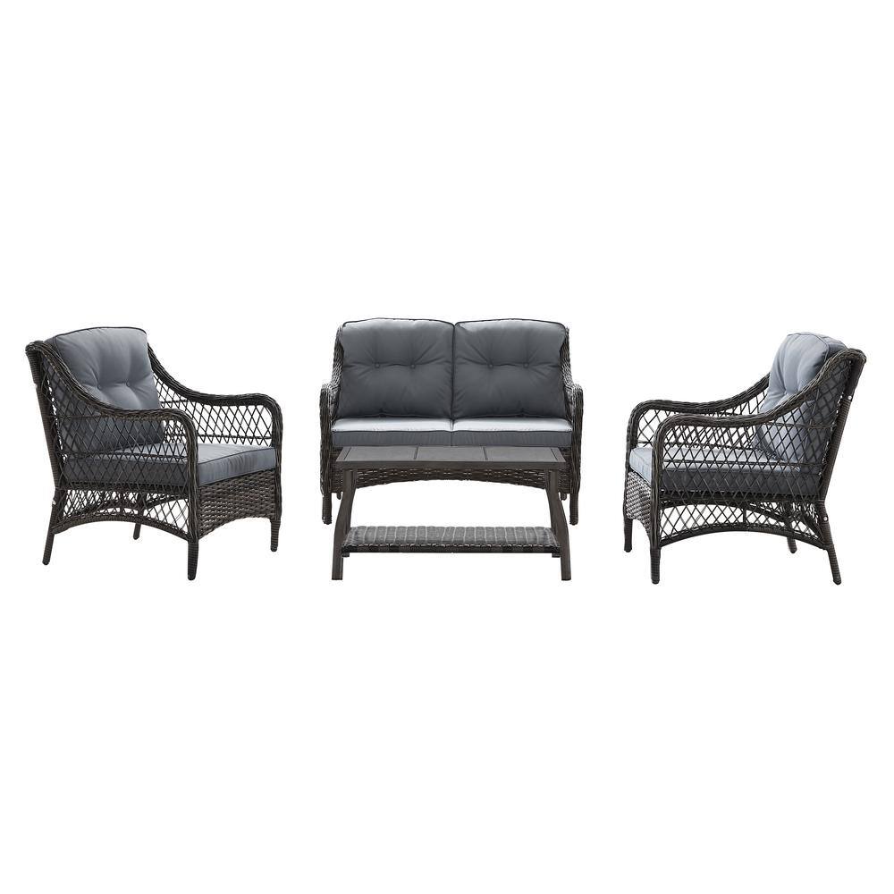 Vasconia 4-Piece Gray Wicker Outdoor Sofa Set with Cushions