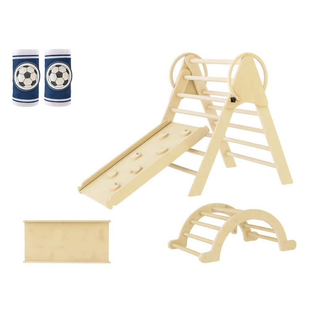 Foldable Wooden Pikler Triangle Set 7-in-1, Indoor/Outdoor Toddler Climbing Toy with Ramp, Arch, Ladder (Natural Wood) price history on PriceWatchPro