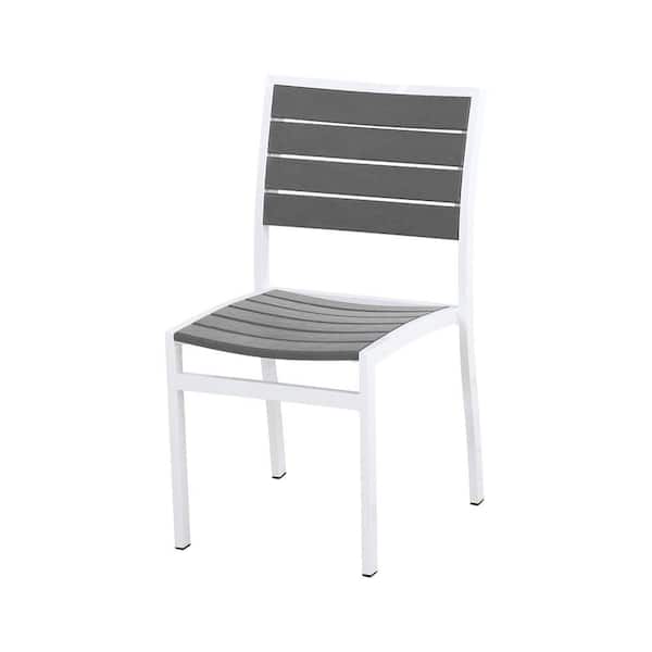 POLYWOOD Euro Satin White/Slate Grey Patio Dining Chair
