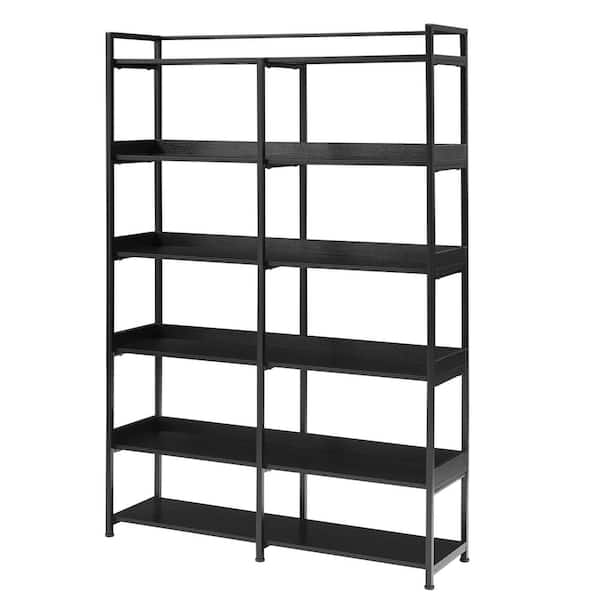 Unbranded 70.8 in. H 6-Shelf Black Wood Pantry Organizer with Bookcase, Back Panel, Side Panel and Adjustable Foot Pads