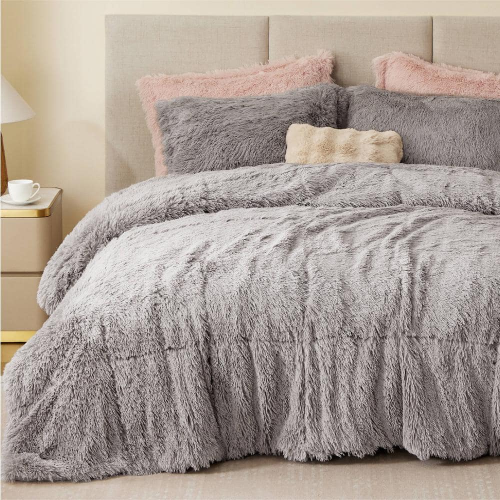 Leena 3-Piece Grey Textured Shaggy Faux Fur Polyester King/Cal King Comforter Set price history on PriceWatchPro