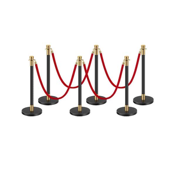 VEVOR Stanchions and Velvet Ropes, 6 Pcs Crowd Control Barriers with 4 Red Velvet Ropes, Stainless Steel Stanchion Post Queue