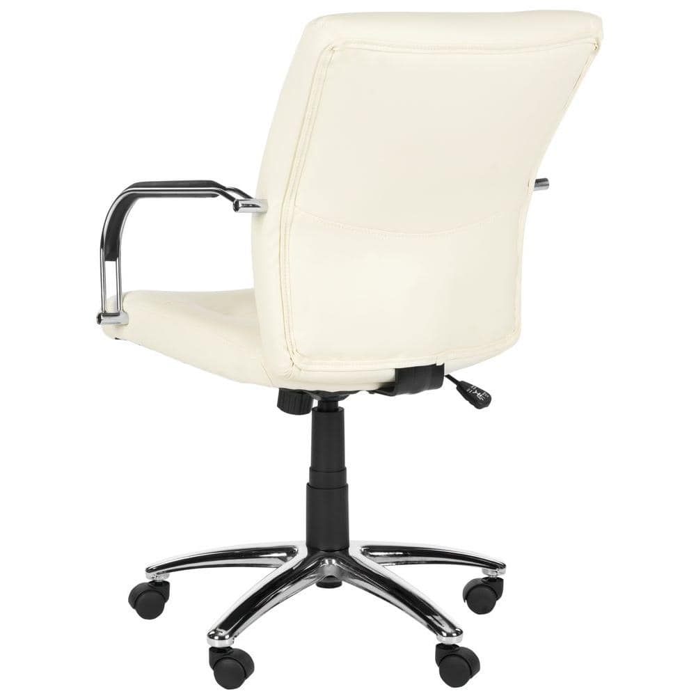 Elegant High-Back Swivel Desk Chair in Cream Vegan Leather