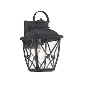 Belmont 15.25 in. Black 1-Light Outdoor Line Voltage Wall Sconce with No Bulb Included