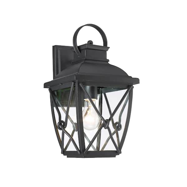 Designers Fountain Belmont 15.25 in. Black 1-Light Outdoor Line Voltage Wall Sconce with No Bulb Included