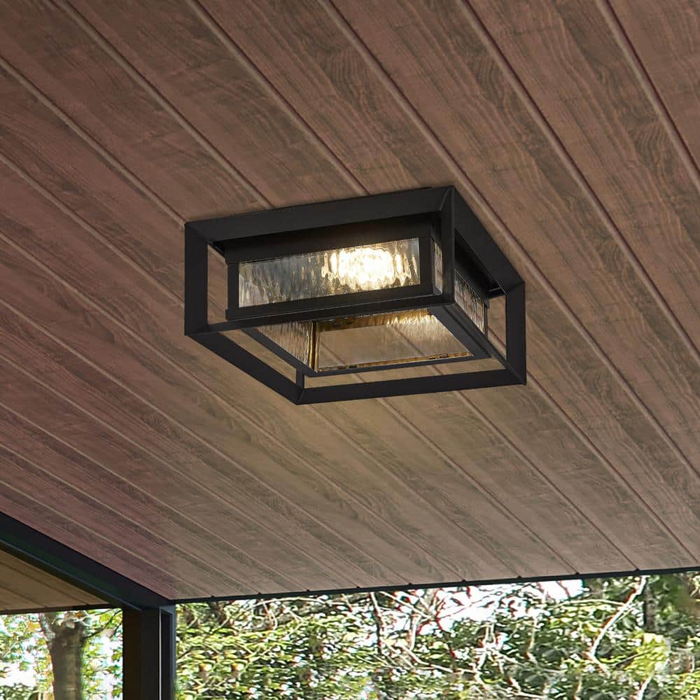Matte Black Glass LED Outdoor Ceiling Light