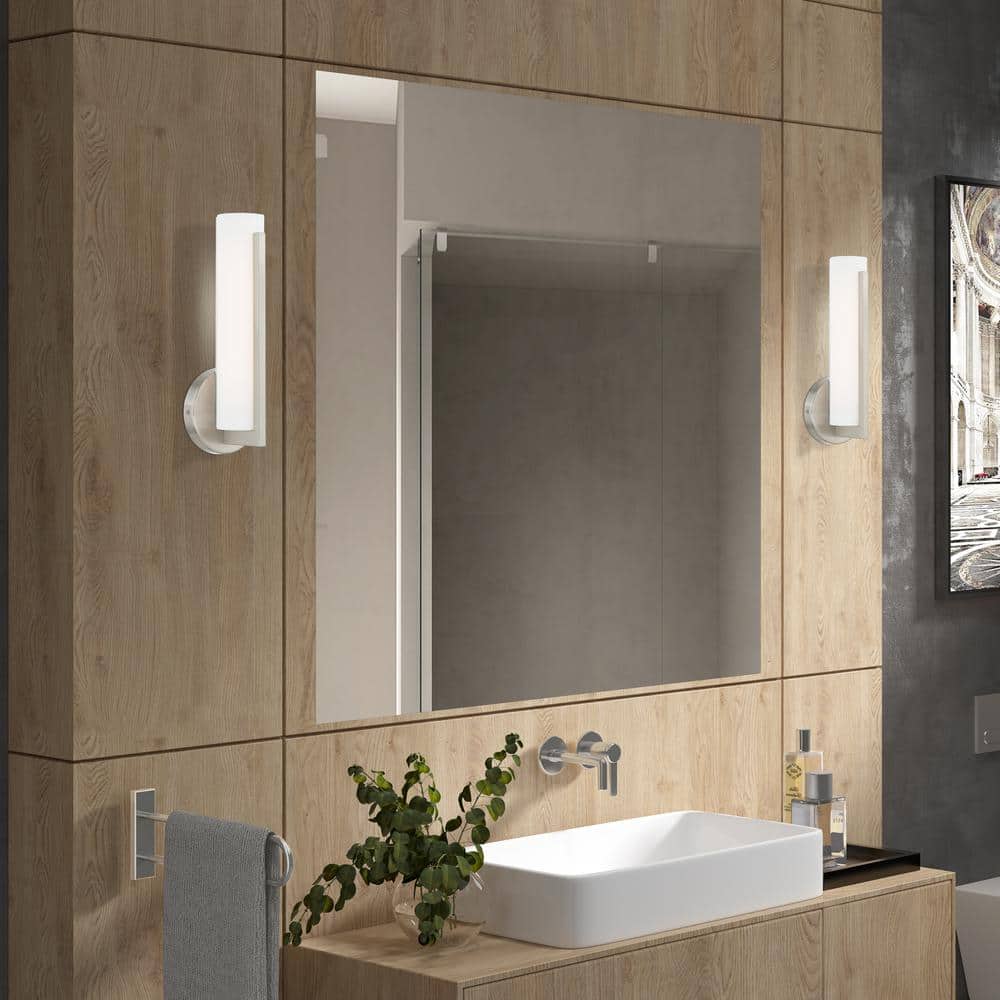 Sleek Brushed Nickel Vanity Wall Sconce with Satin White Shade