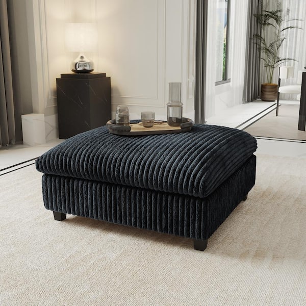 39.3 in. 1-Piece Armless Soft Faux Rabbit Fur Velvet Upholstered Cocktail Square Sectional Sofa Ottoman in Black