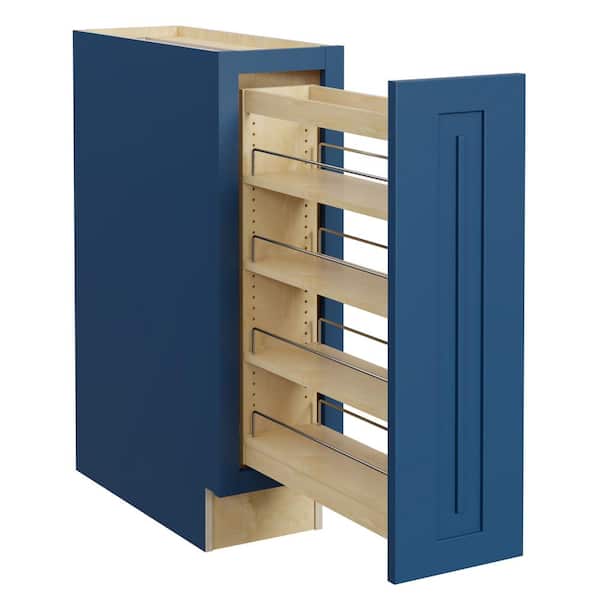 Home Decorators Collection Grayson 9 in. W x 24 in. D x 34.5 in. H Assembled Plywood Pull Out Pantry Kitchen Cabinet in Mythic Blue Soft Close