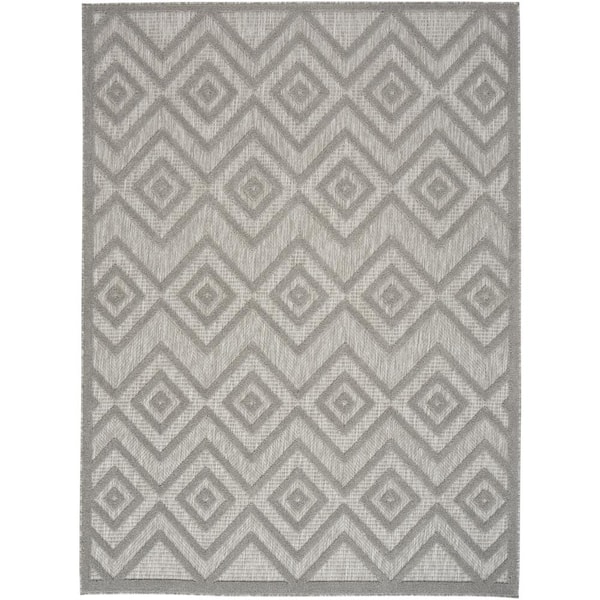 Nourison Versatile Silver Grey 6 ft. x 9 ft. Geometric Contemporary Indoor/Outdoor Area Rug