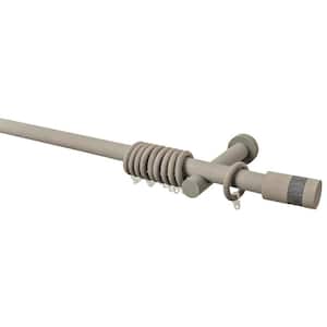 95 in. Intensions Single Curtain Rod Kit in Smoke with Wood-Fabric Finials with Open Brackets and Rings
