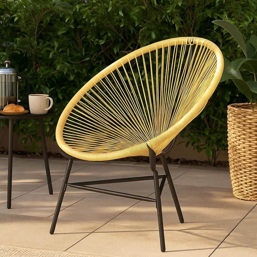 Benjara Jackie Beige Poly Rattan Outdoor Acapulco Chair with
