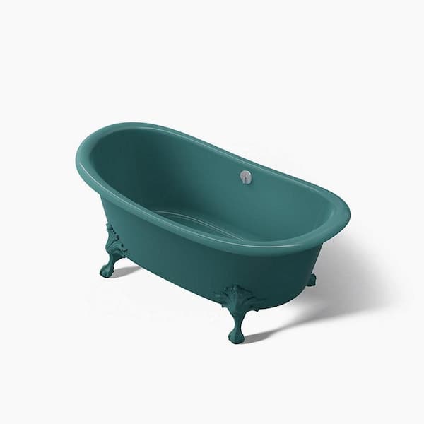 Artifacts 66.13 in. x 32.5 in. Soaking Bathtub with Center Drain in Teal