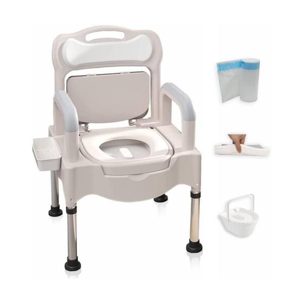 3-in-1 Toilet Safety Commode, Adjustable Height Toilet Seat in White, Portable Waterproof Design, Anti-Slip Base