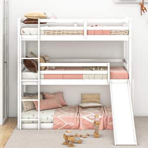 White Twin Over Twin Over Twin Adjustable Triple Bunk Bed with Ladder and Slide