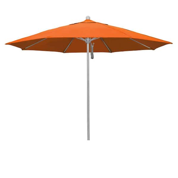 11 ft. Grey Woodgrain Aluminum Market Patio Umbrella with Fiberglass Ribs Pulley Lift in Tuscan Pacifica