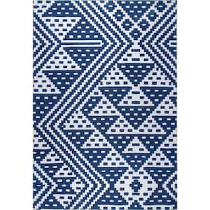 Chiara Machine Washable Modern Geometric Navy 8 ft. x 10 ft. Indoor Area Rug