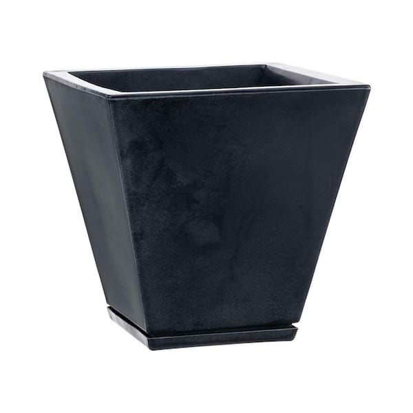 FLORIDIS Zurique Small Black Marble Effect Plastic Resin Indoor and Outdoor Planter Bowl