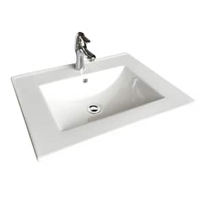 Bo 24 in. Square Drop-In Bathroom Sink in White with Overflow Faucet and Drain