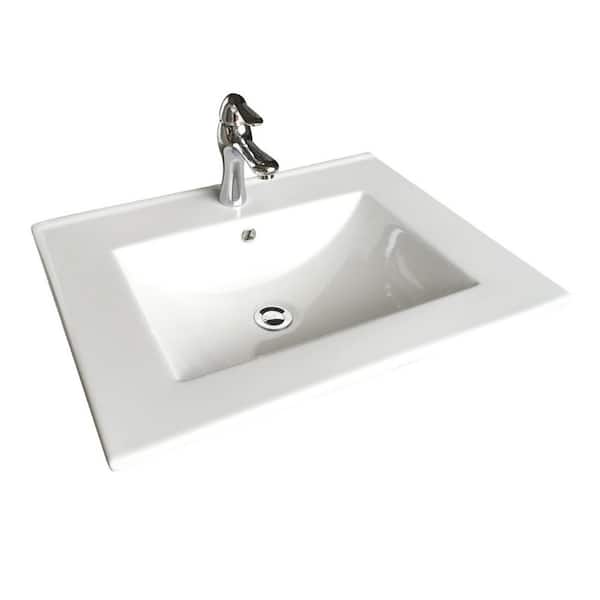 RENOVATORS SUPPLY MANUFACTURING Bo 24 in. Square Drop-In Bathroom Sink in White with Overflow Faucet and Drain