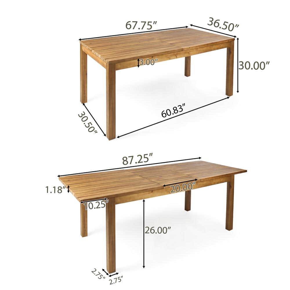 Wilson Teak Finish Acacia Wood Expandable Dining Table