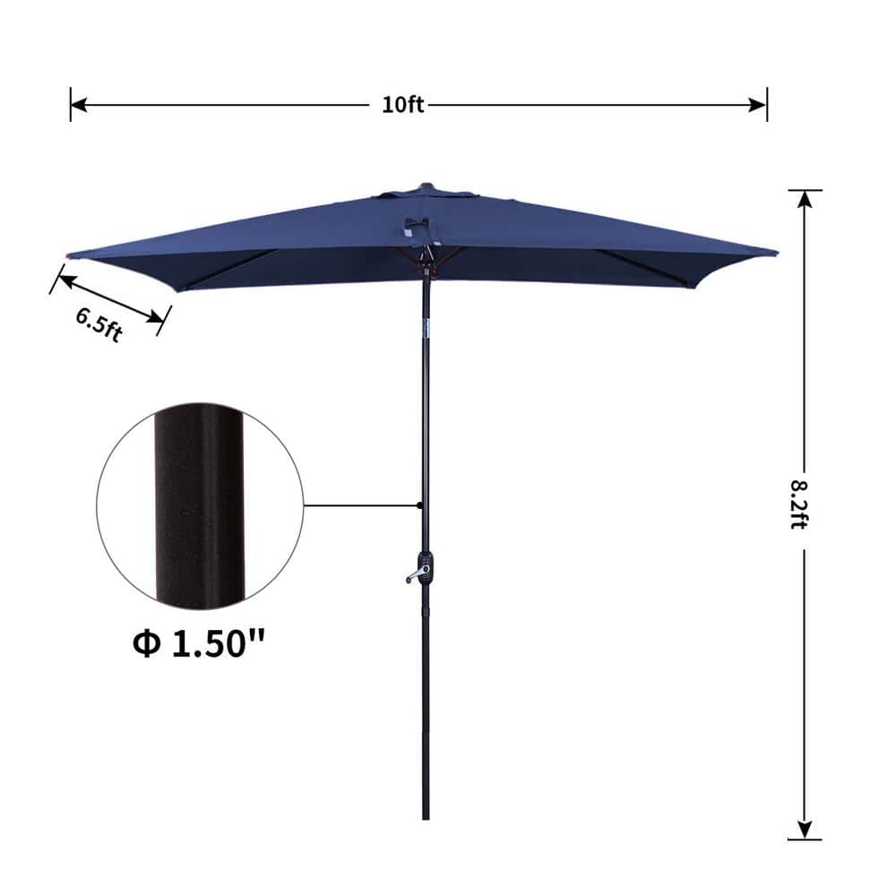 10ft Navy Blue Rectangular Aluminum Market Patio Umbrella
