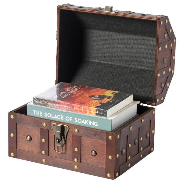 Vintiquewise 11.5 in. x 6.5 in. x 5 in. Wooden Faux Leather Treasure Chest  QI003016 - The Home Depot