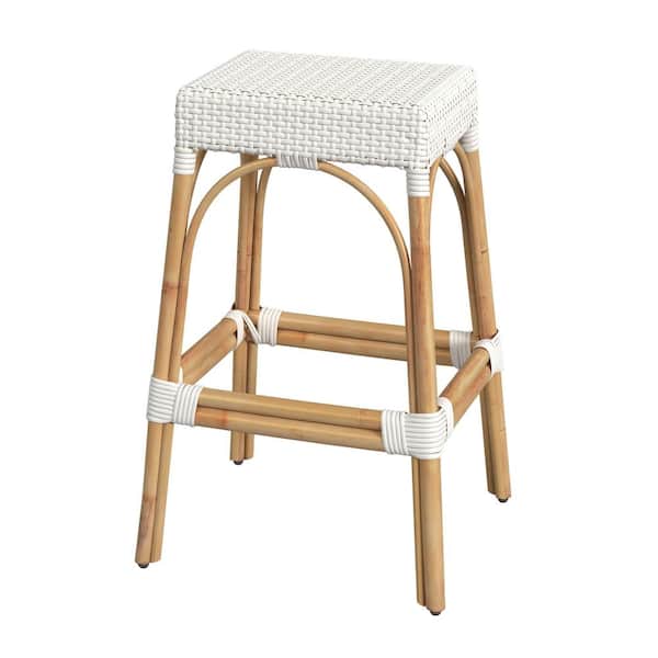 Butler Specialty Company Robias 30 in. Glossy Whte Backless Rattan Bar Stool (Qty 1)