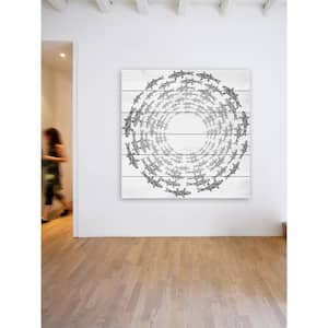 32 in. H x 32 in. W "Fish Circle" by Marmont Hill Printed White Wood Wall Art