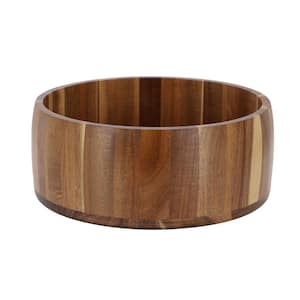 9.75 in. 122 fl. oz. Light Brown Large Acacia Wood Salad Serving Bowl