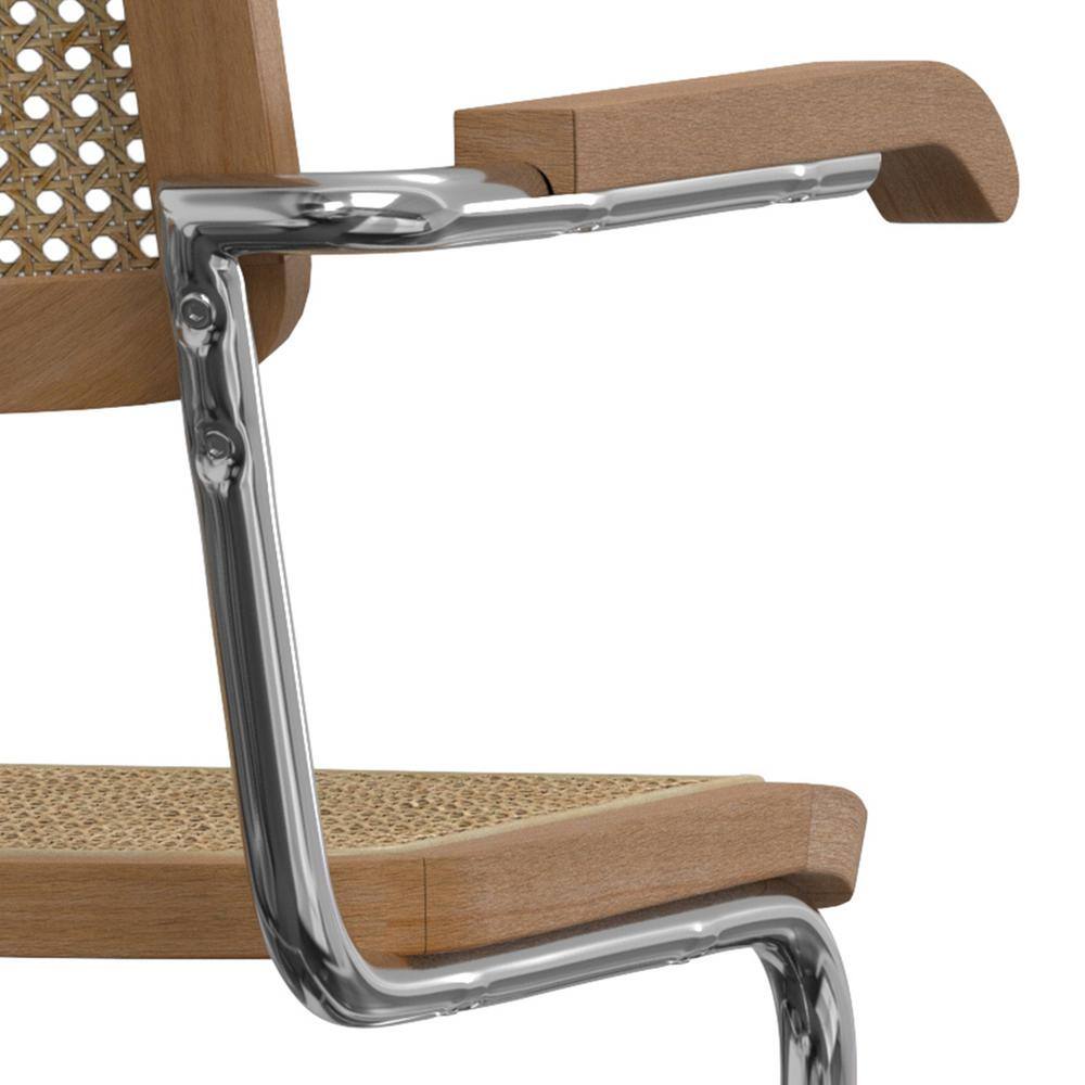 Natural Brown Rattan and Cane Arm Chair with Chrome Legs