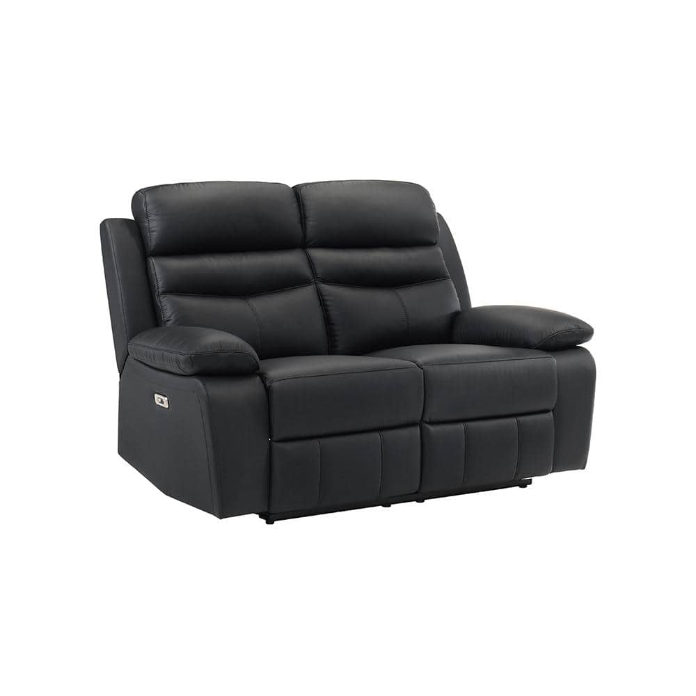 Edelia 64 in. W Black Leather 2-Seater Power Double Reclining Loveseat
