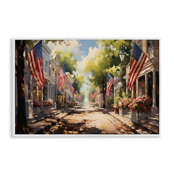 American Flag Lined Street by Arlington Prints White Framed Country Giclee Art Print 16 in. x 24 in.
